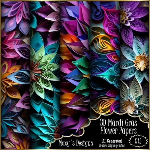 3D Mardi Gras Flower Papers