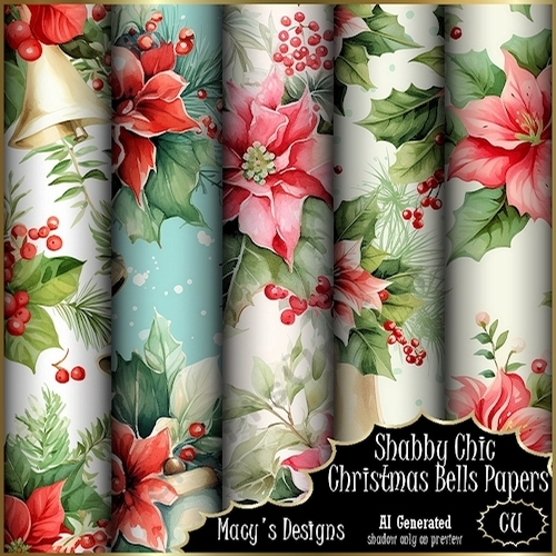 Chabby Chic Christmas Bells Papers