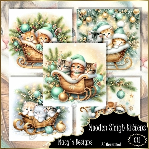 Wooden Sleigh Kittens
