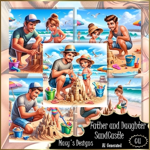 Father and Daughter Sandcastle