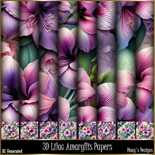 3D Lilac Amaryllis Papers