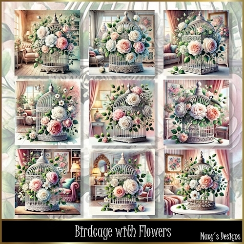 Birdcage with Flowers
