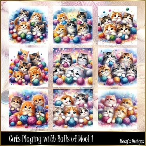 Cats Playing with Balls of  Wool 1