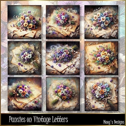 Pansies on Vintage letters
