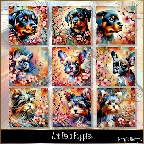 Art Deco Puppies - Illustrations for Cards