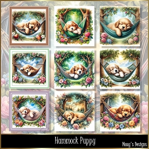 Hammock Puppy - Illustrations & Topper for Cards