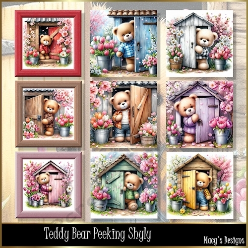 Teddy Bear Peeking Shyly - Illustrations for Cards