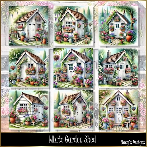 White Garden Shed - Illustrations for Cards