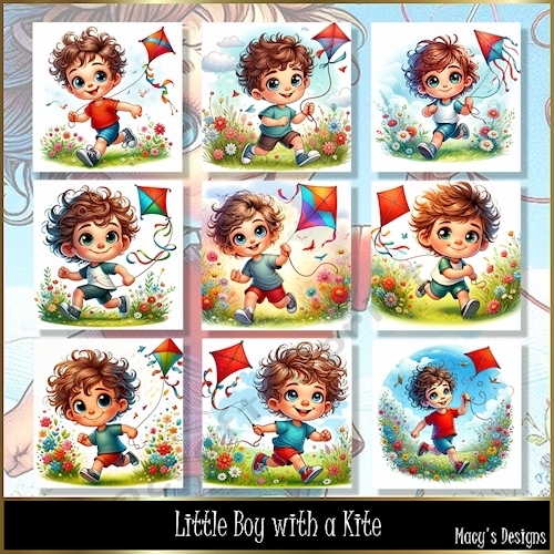 Little Boy with a Kite - Illustrations for Cards