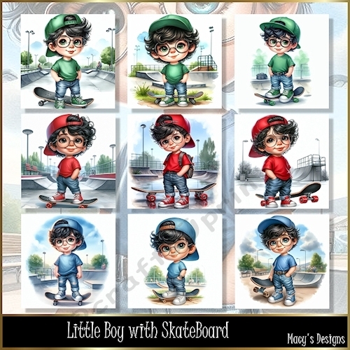 Little Boy with a SkateBoard - Illustrations for Cards