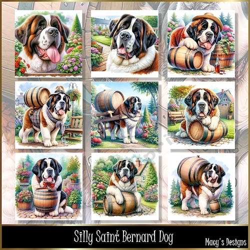 Silly Saint Bernard Dog - Illustrations for Cards