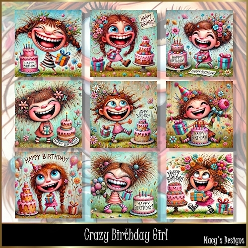 Crazy Birthday Girl - Illustrations for Cards