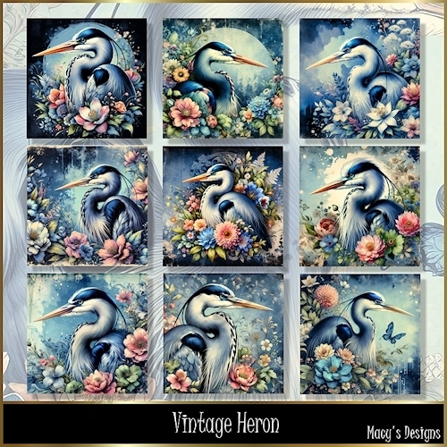 Vintage Heron - Illustrations for Cards