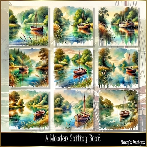 A Wooden sailing Boat - Illustrations for Cards