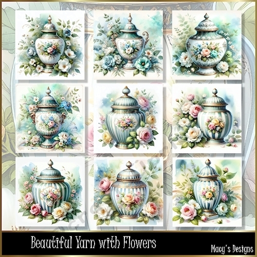 Beautiful Yarn with Flowers - Illustrations for Cards
