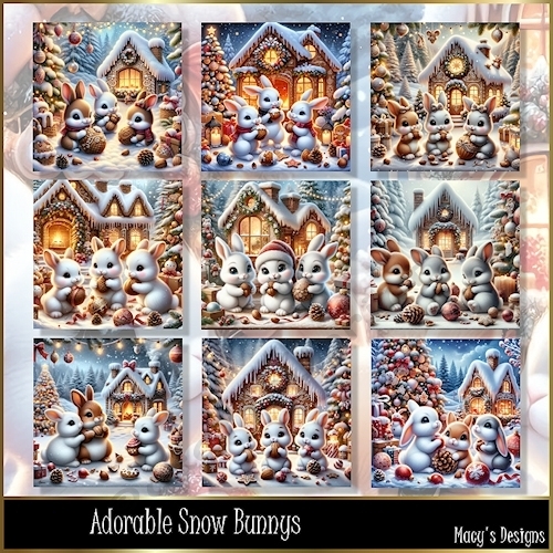 Adorable Snow Bunnys - Illustrations for Cards
