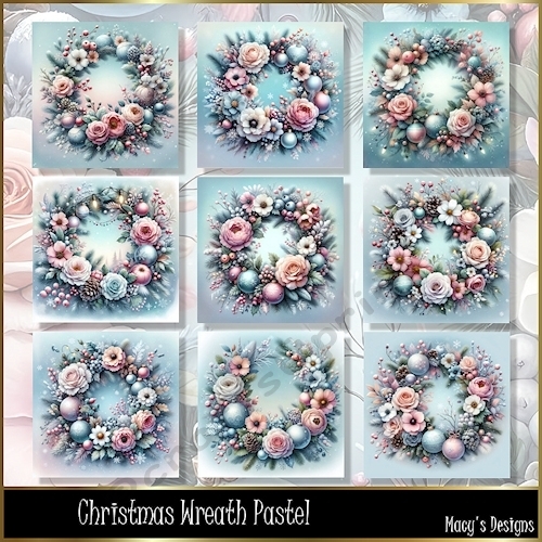 Christmas Wreath Pastel - Illustrations for Cards