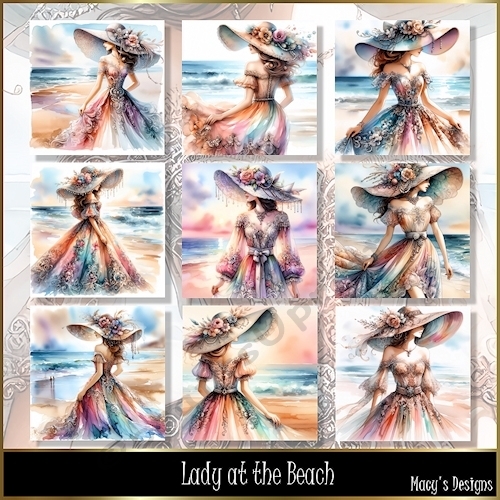 Lady at the Beach - Illustrations for Cards
