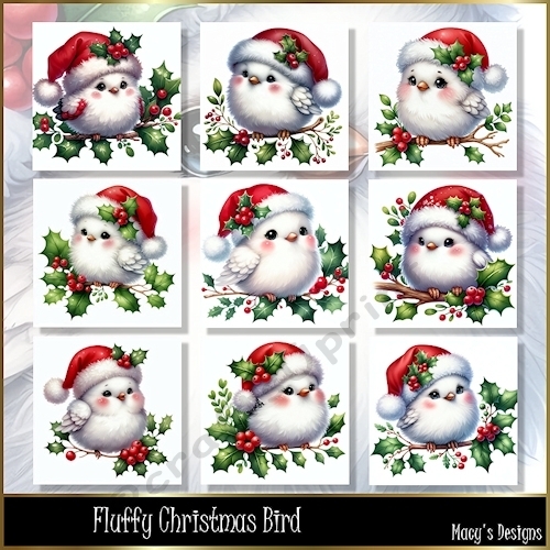 Fluffy Christmas Bird - Illustrations for Cards