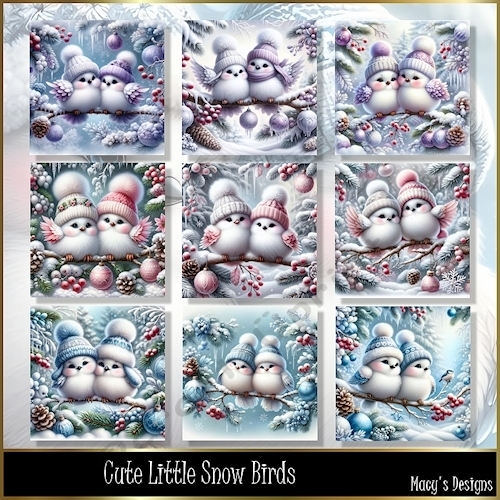 Cute Little Snow Birds - Illustrations for Cards