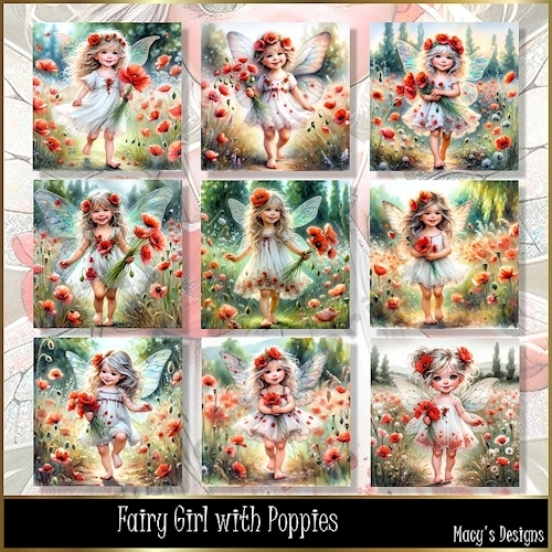 Fairy Girl with Poppies - Illustrations for Cards