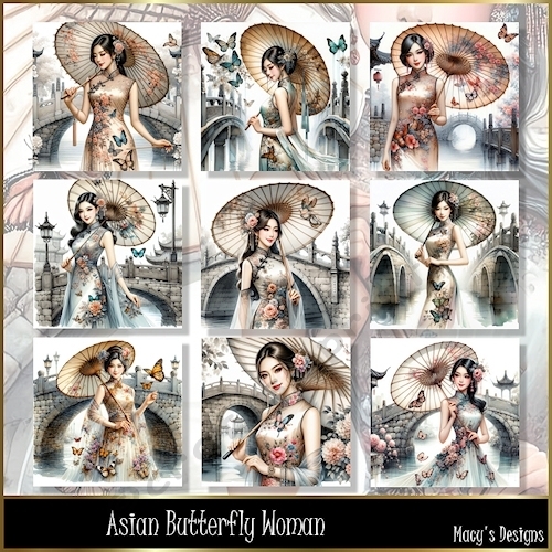 Asian Butterfly Women - Illustrations for Cards