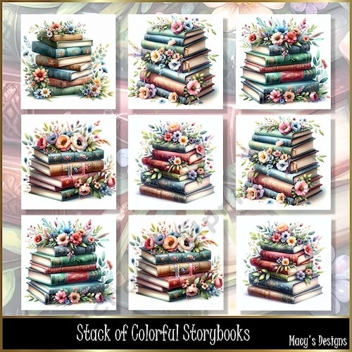 Stack of Colorful StoryBooks - Illustrations for Cards