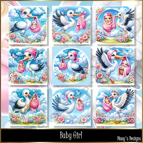 Baby Girl - Illustrations for Cards