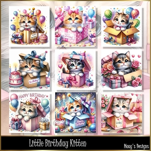 Little Birthday Kitten - Illustrations for Cards
