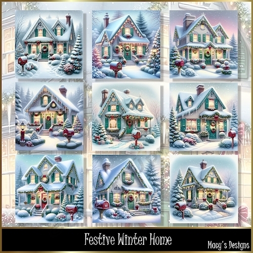 Festive Winter Home - Illustrations for Cards