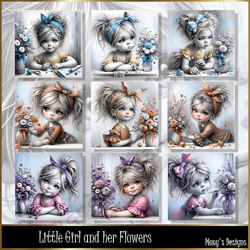 Little Girl and her Flowers - Illustrations for Cards