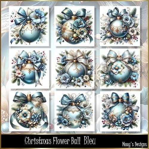 Christmas Flower Ball Bleu - Illustrations for Cards