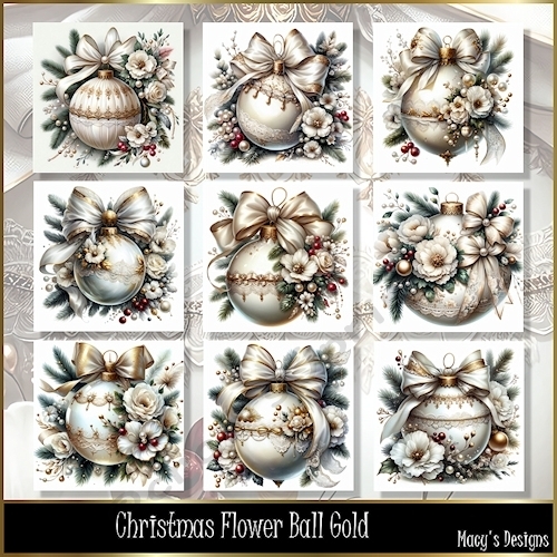 Christmas Flower Ball Gold - Illustrations for Cards