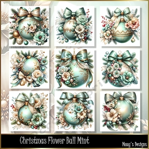 Christmas Flower Ball Mint- Illustrations for Cards