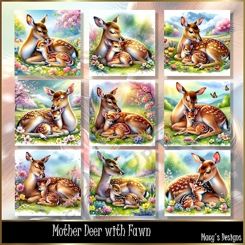 Mother Deer with Fawn - Illustrations for Cards