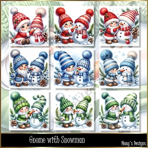 Gnome with Snowman - Illustrations for Cards