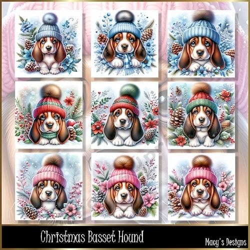 Christmas Basset Hound - Illustrations for Cards