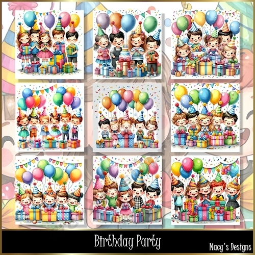 Birthday Party / Also great for childrens party invitations.- Illustrations for Cards & Designers