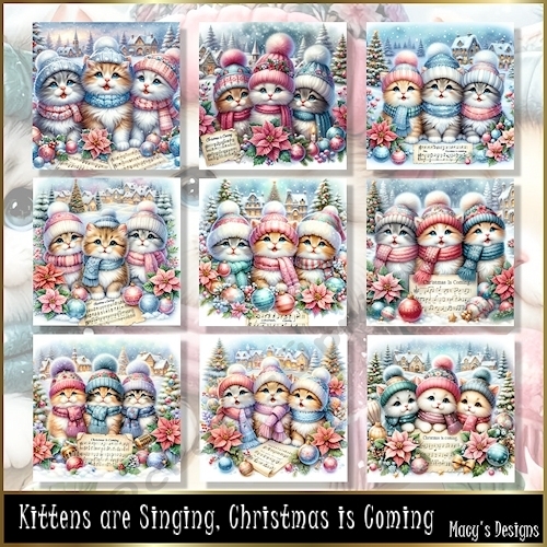 Kittens are Singing Christmas is Coming - Illustrations for Cards & Designers