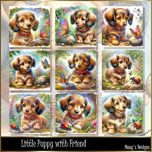Little puppy with Friend - Illustrations for Cards & Designers