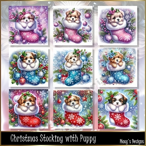 Christmas Stocking with Puppy - Illustrations for Cards & Designers