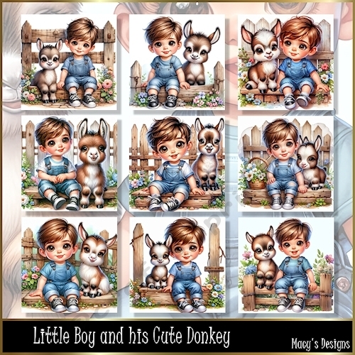 Little Boy and his Donkey - Illustrations for Cards, Mini kits & Designers
