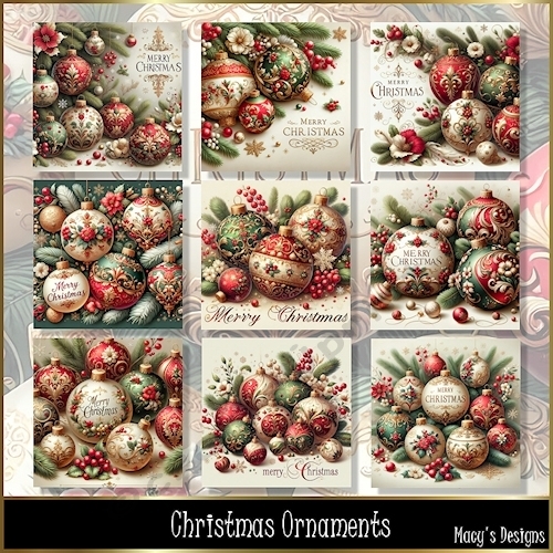 Christmas Ornaments - Illustrations for Cards, Mini kits & Designers
