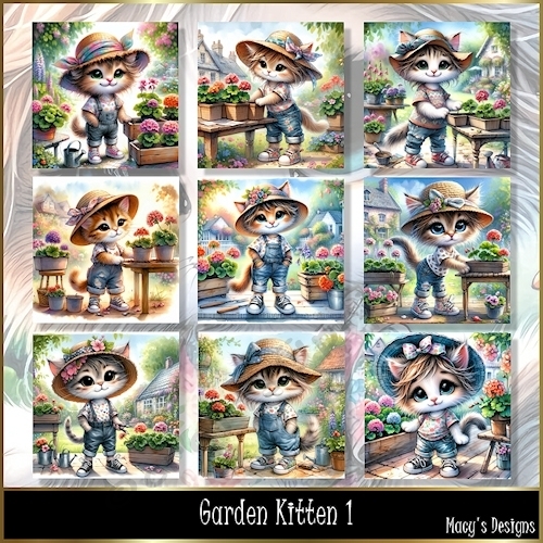 Garden Kitten - Illustrations for Cards, Mini kits & Designers