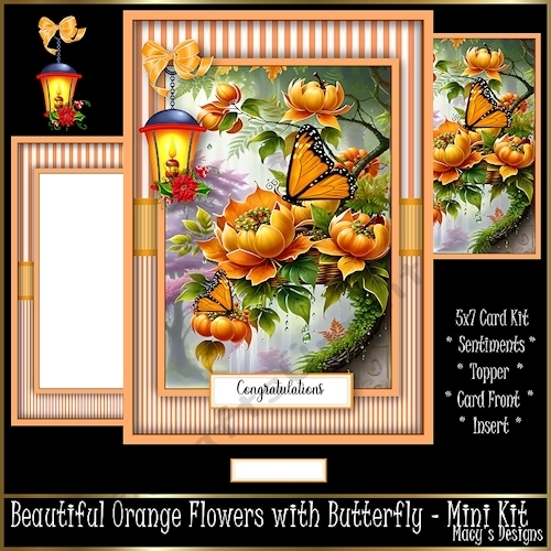 Beautiful Orange Flowers with Butterfly - 5x7 Mini Kit