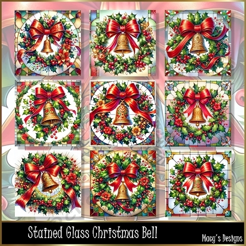 Stained Glass Christmas Bell - Illustrations for Cards, Mini kits & Designers