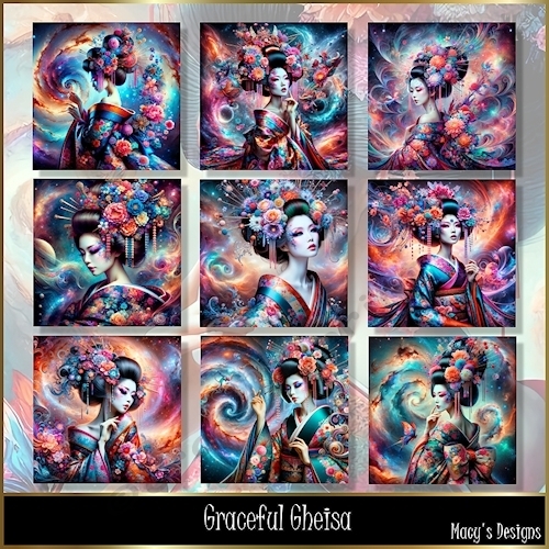 Graceful Geisha - Illustrations for Cards, Mini kits & Designers