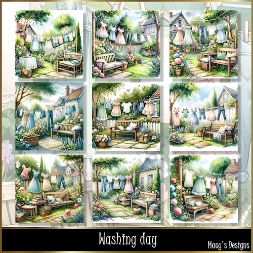 Washing Day - Illustrations for Cards, Mini kits & Designers