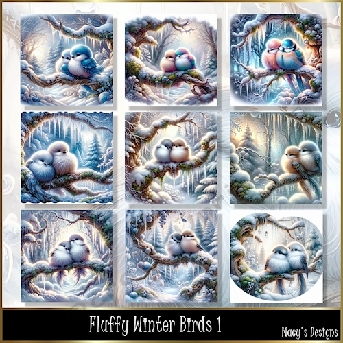 Fluffy Winter Birds 1 - Illustrations for Cards, Mini kits & Designers