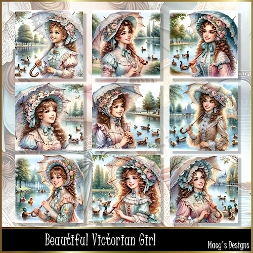 Beautiful Victorian Girl - Illustrations for Cards, Mini kits & Designers